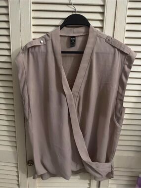 Sleeveless Faux-Wrap Blouse in Taupe